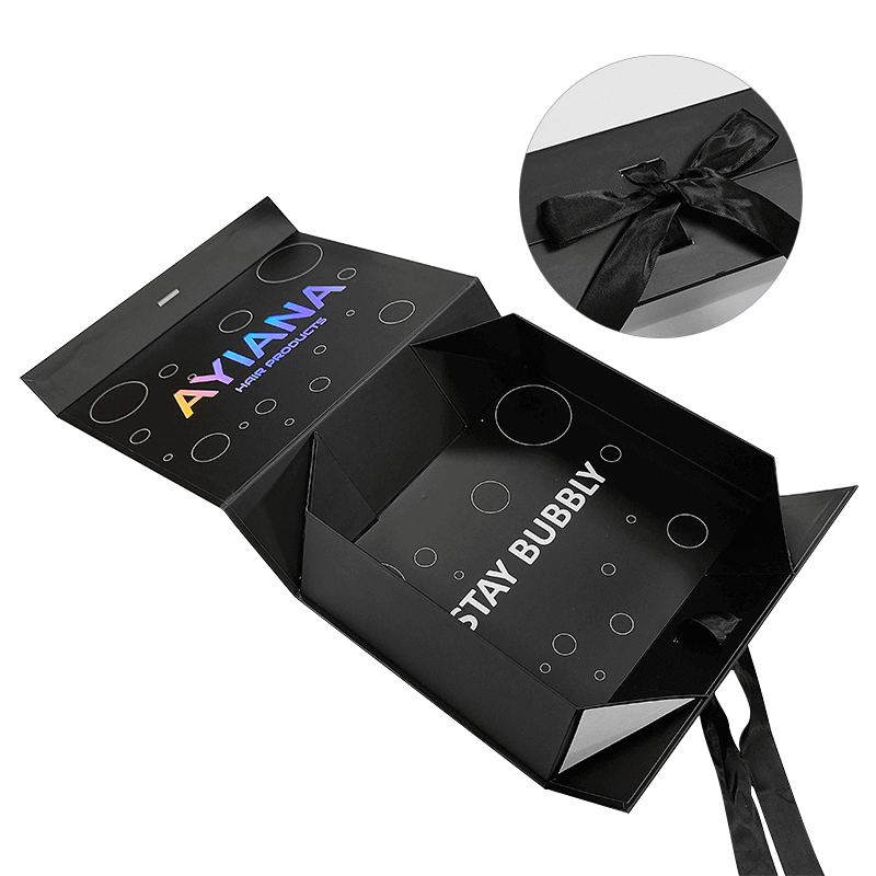 Black magnetic folding box with custom brand logo printing