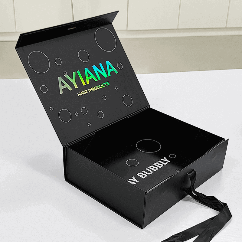 Black folding rigid box with custom logo and premium packaging design