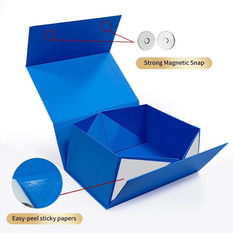 Custom blue folding gift box with premium paper structure