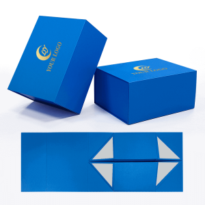 Blue folding rigid box with custom logo luxury packaging design