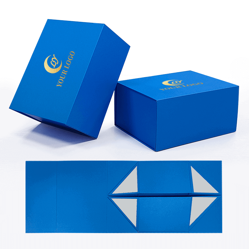 Blue folding rigid box with custom logo luxury packaging design