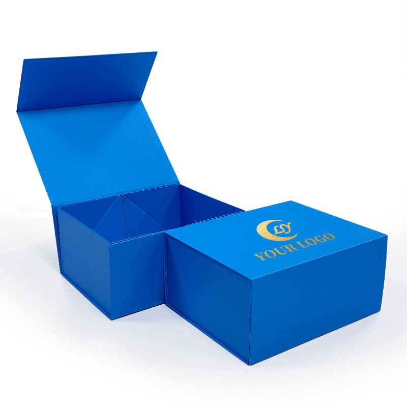 Blue rigid folding box for luxury gift packaging solutions