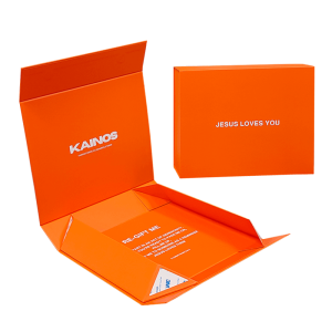Orange folding rigid gift box with custom logo packaging design