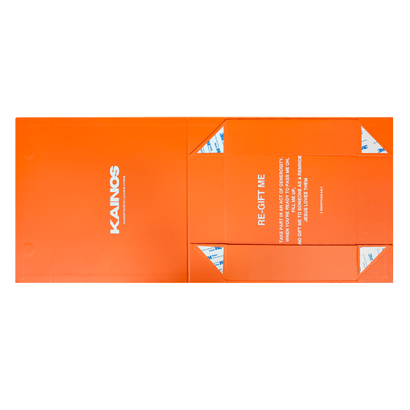 Custom printed orange rigid box with folding structure