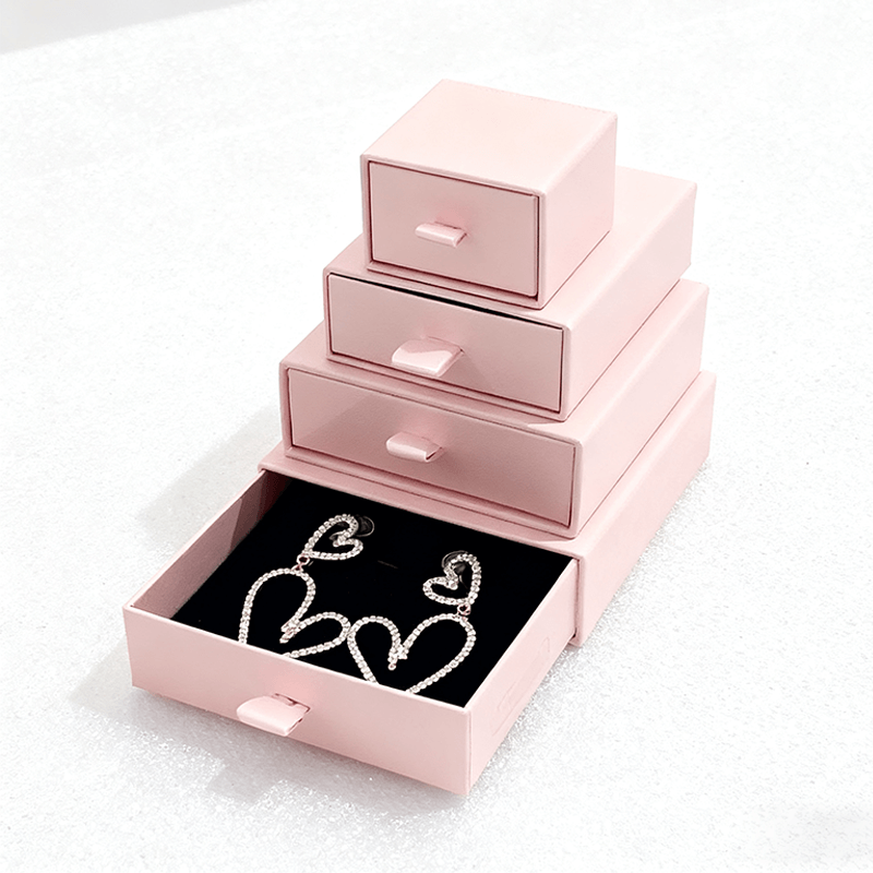 Pink custom drawer jewelry box for necklace ring and earrings packaging