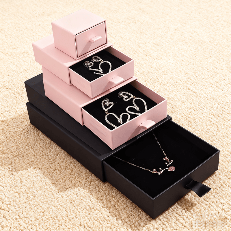 Custom logo drawer jewelry box opened for jewelry product presentation