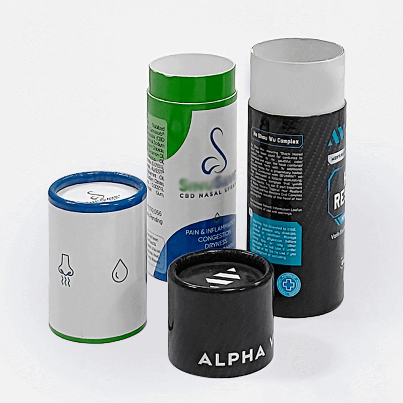 Cylinder Gift Box green and white with brand logo and lids