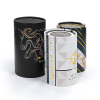 Cylinder Gift Box black with gold floral pattern lid open