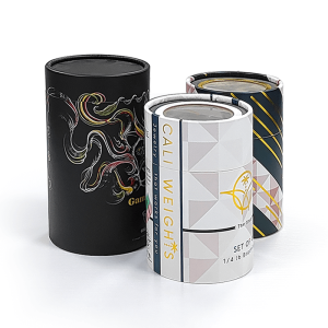 Cylinder Gift Box black with gold floral pattern lid open