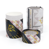 Cylinder Gift Box black with gold badge design and geometric lines