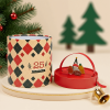 Christmas Cylinder Gift Box cream with red diamond pattern lid open