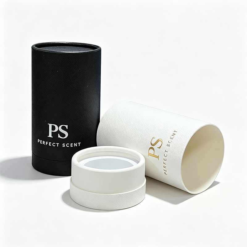 Cylinder Gift Box black with gold logo interior visible