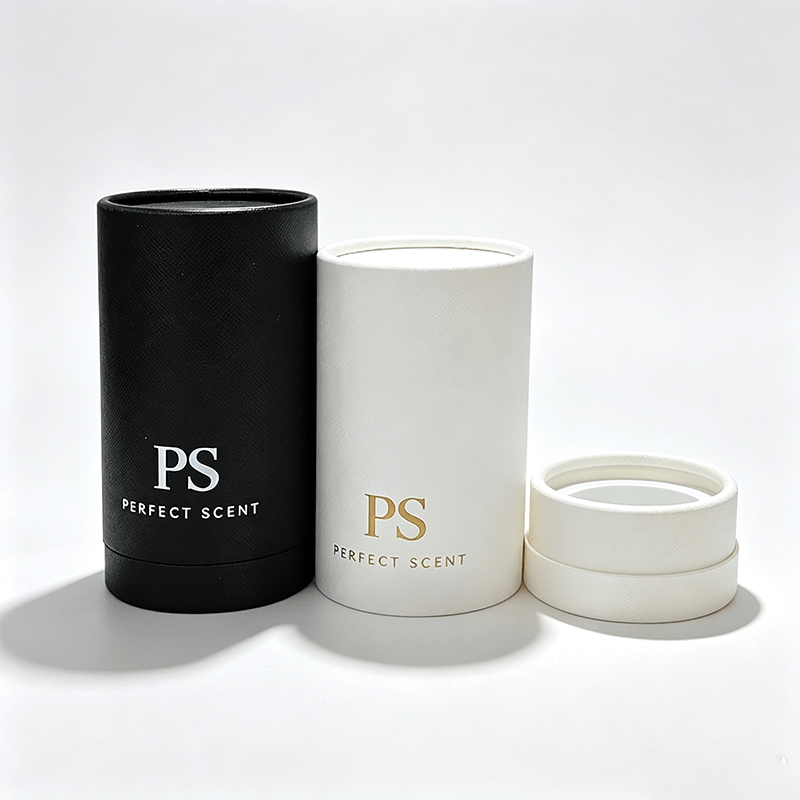 Cylinder Gift Box black and white with gold PS logo and lid