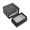 Black Two Piece Rigid Box lid lifted showing interior lining