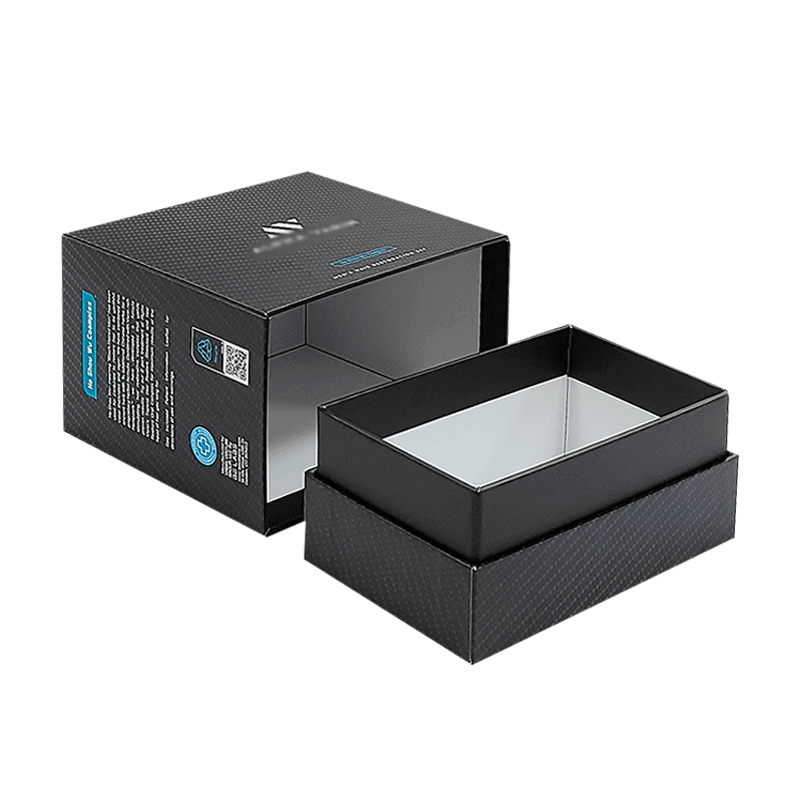 Black Two Piece Rigid Box side angle with blue accent