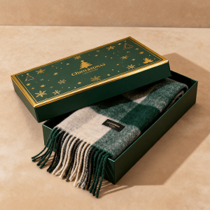 Christmas Two Piece Rigid Box green with gold Merry Christmas text and shirt inside