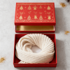 Christmas Two Piece Rigid Box red with gold Christmas tree pattern and scarf inside