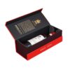 Magnetic Wine Box flat open view with interior structure and handbag