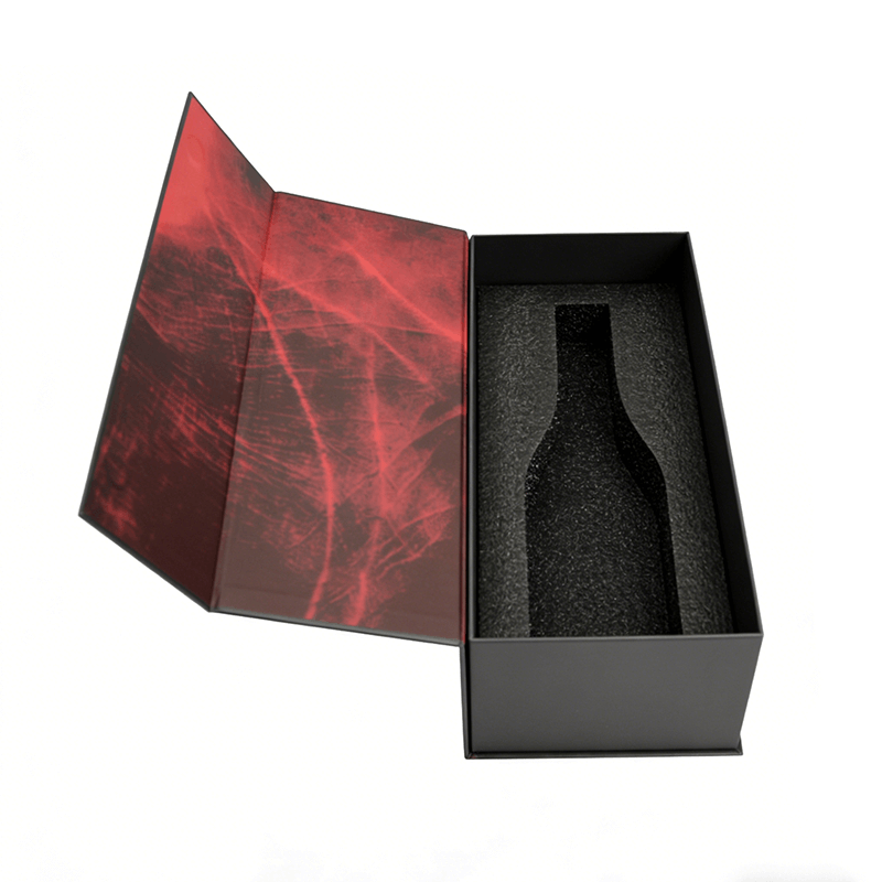 Luxury Wine Box black with red marble interior lid open