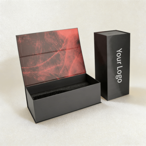 Luxury Wine Box black closed with marble pattern lid