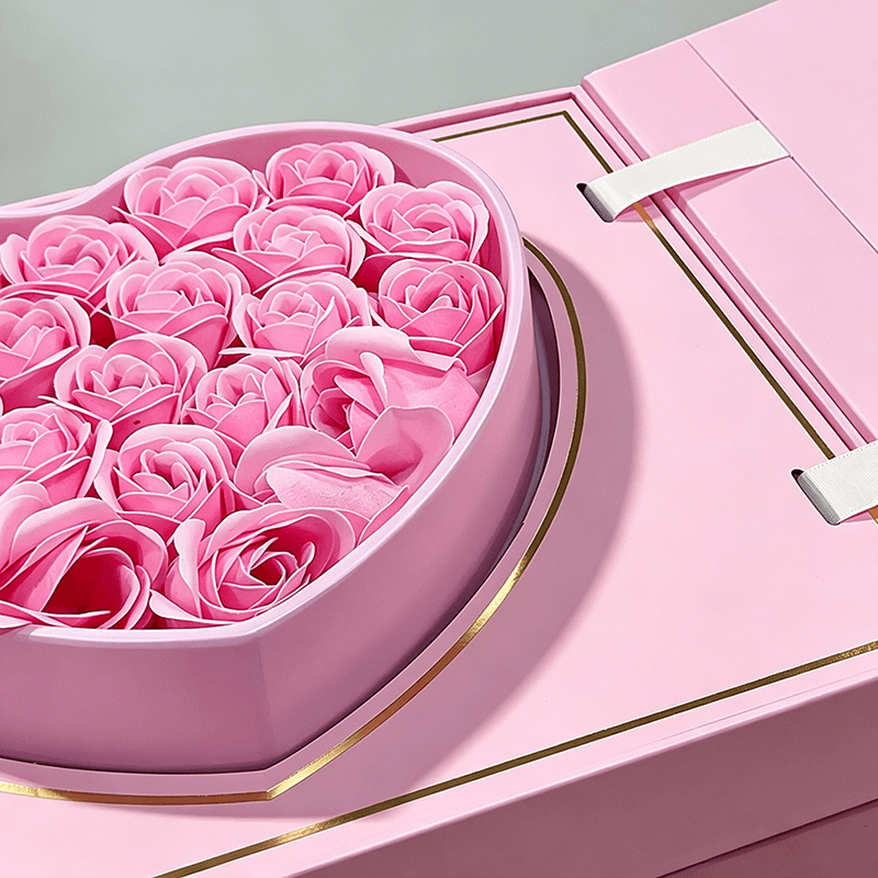 Pink gift drawer box with matching pink paper bag