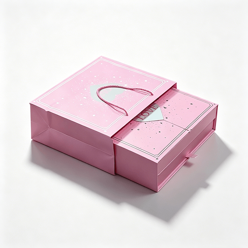 Pink gift drawer box top view with heart shaped insert